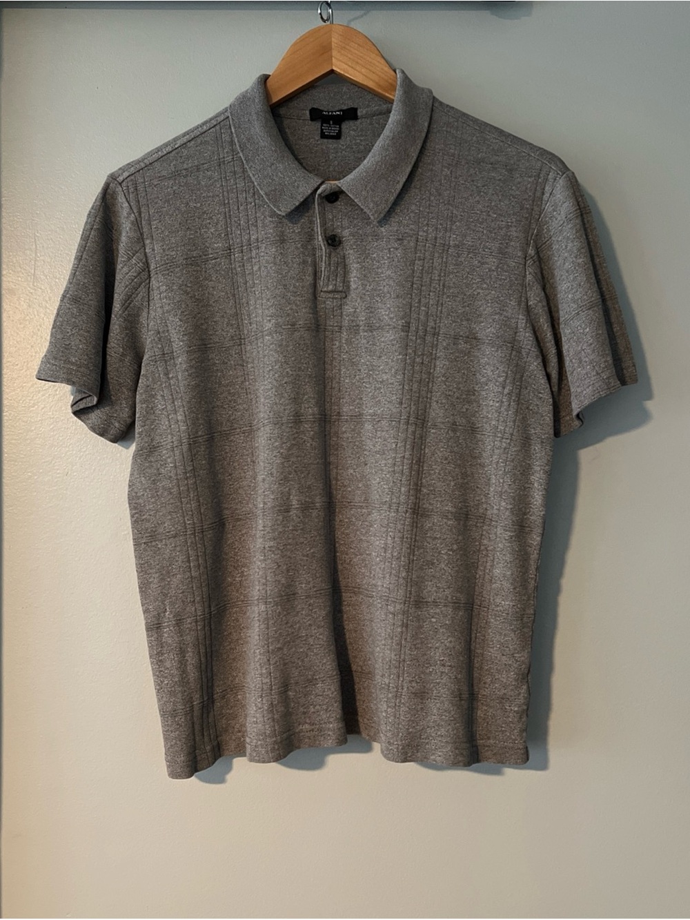 Vintage 90s Alfani Short Sleeve Geometric Pattern Cotton Gray Polo Shirt Men’s S